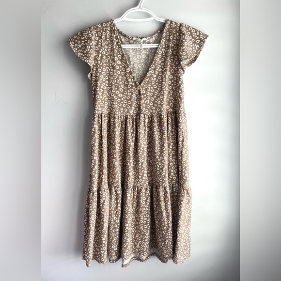 Ruffle Tiered Sundress in Tan and White - Picture 2 of 5